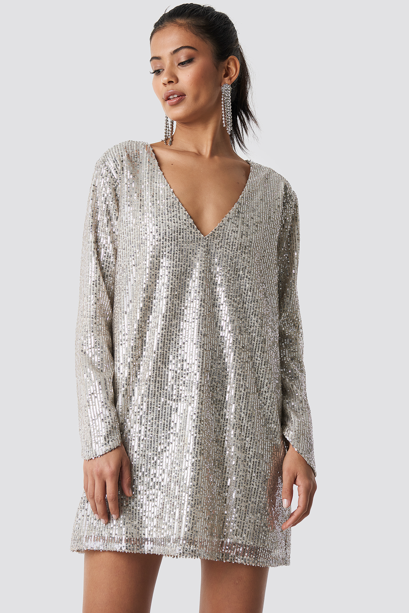 Oversized Tied Waist Sequin Dress NA-KDLOUNGE.DE