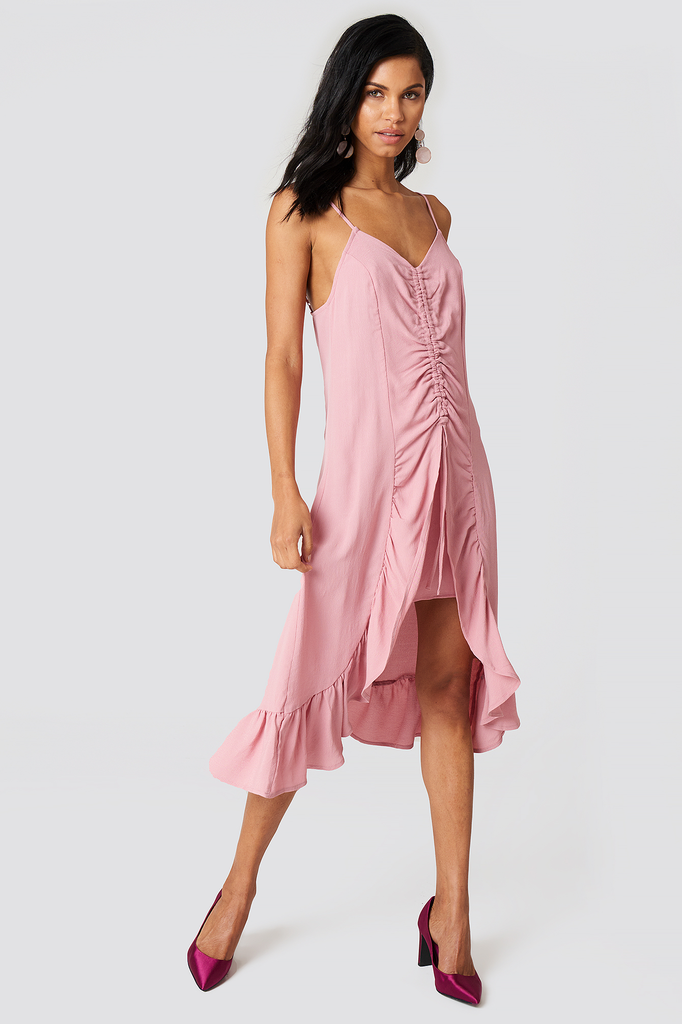 Front Gathering Midi Dress NA-KDLOUNGE.DE