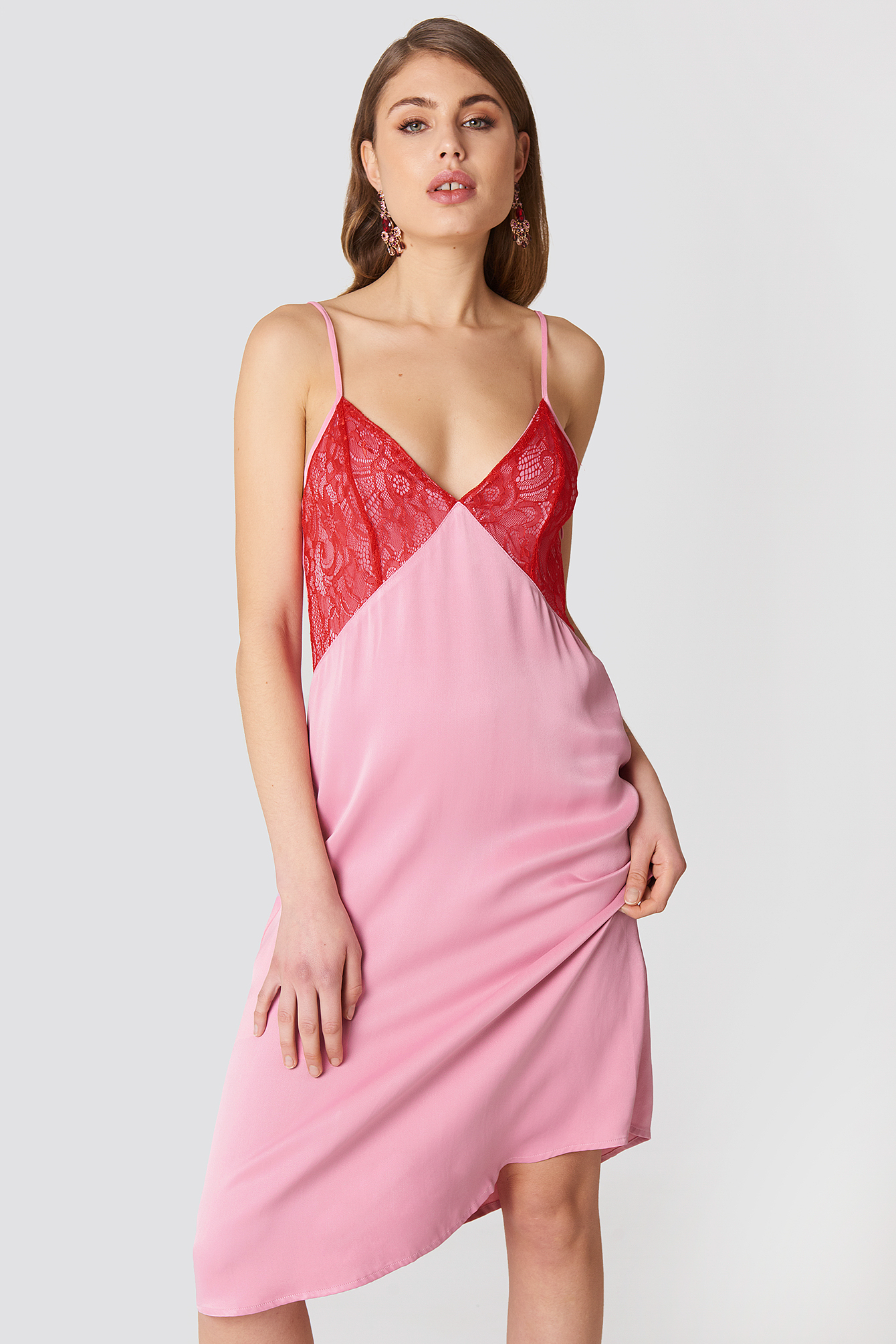 Lace Detail Midi Slip Dress NA-KDLOUNGE.DE