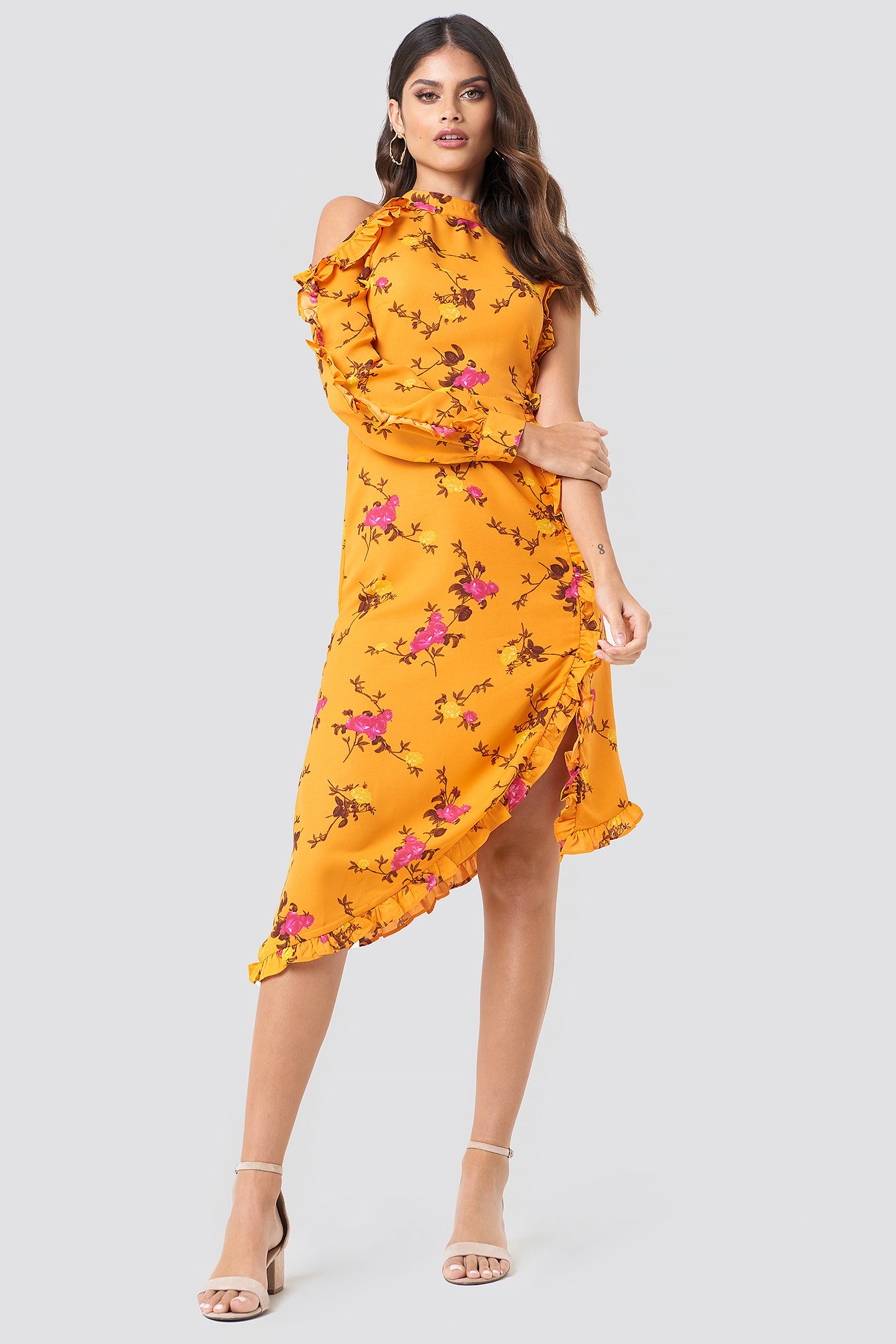 One Sleeve High Neck Frill Dress NA-KDLOUNGE.DE