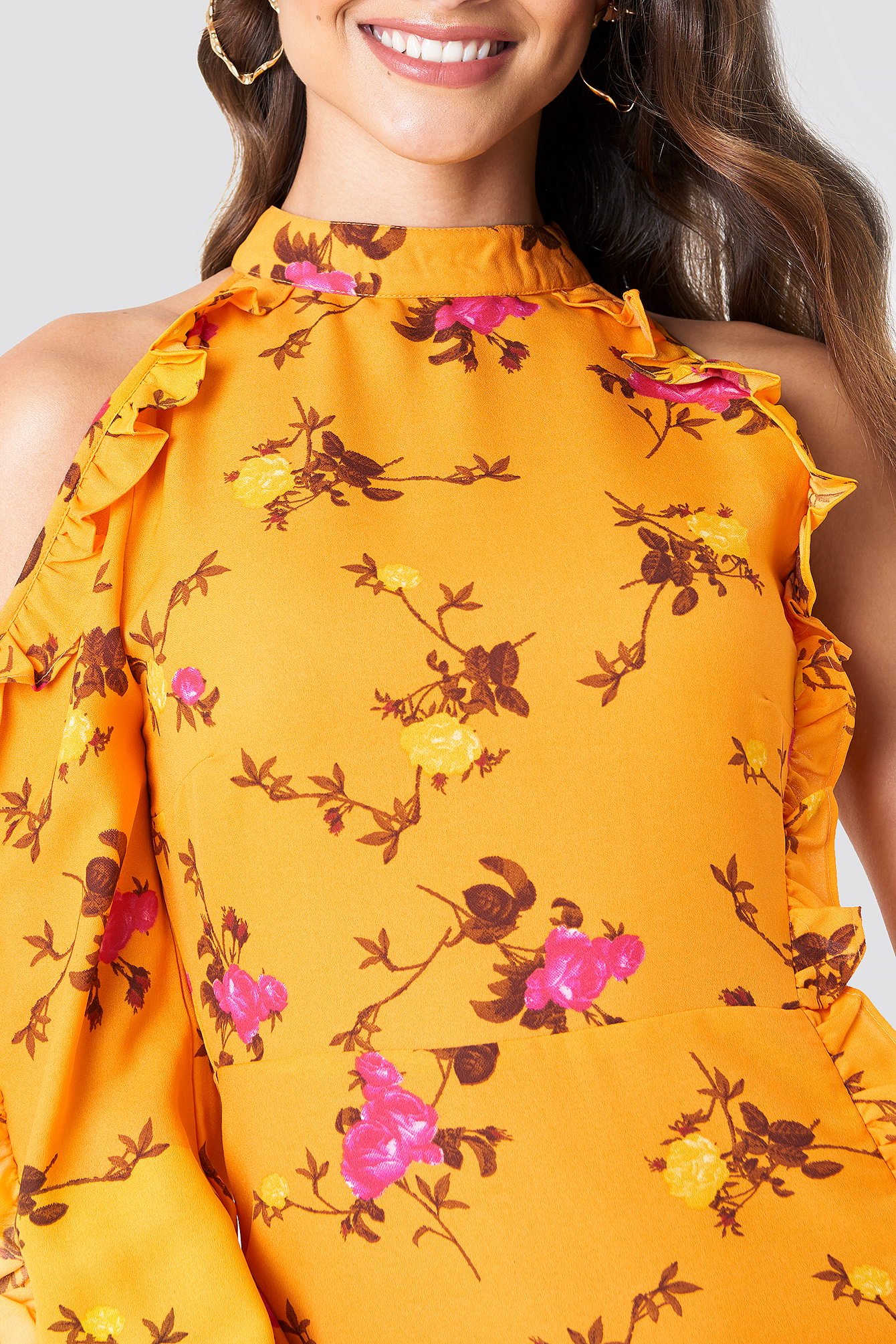 One Sleeve High Neck Frill Dress NA-KDLOUNGE.DE