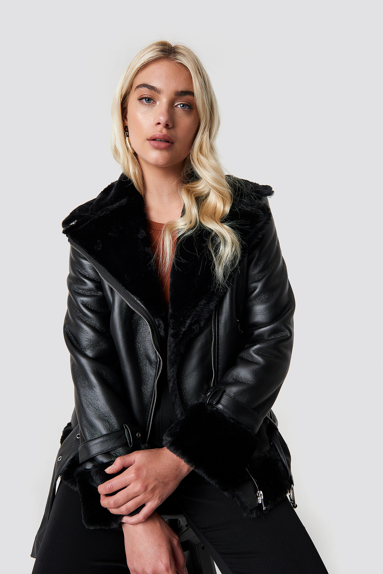 Oversized Padded Biker Jacket NA-KDLOUNGE.DE