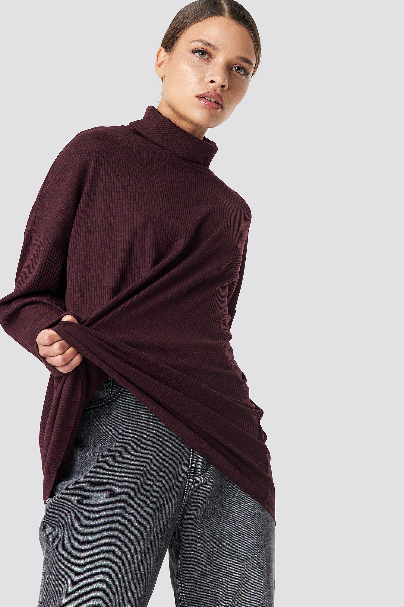 Ribbed Knitted High Neck Sweater NA-KDLOUNGE.DE