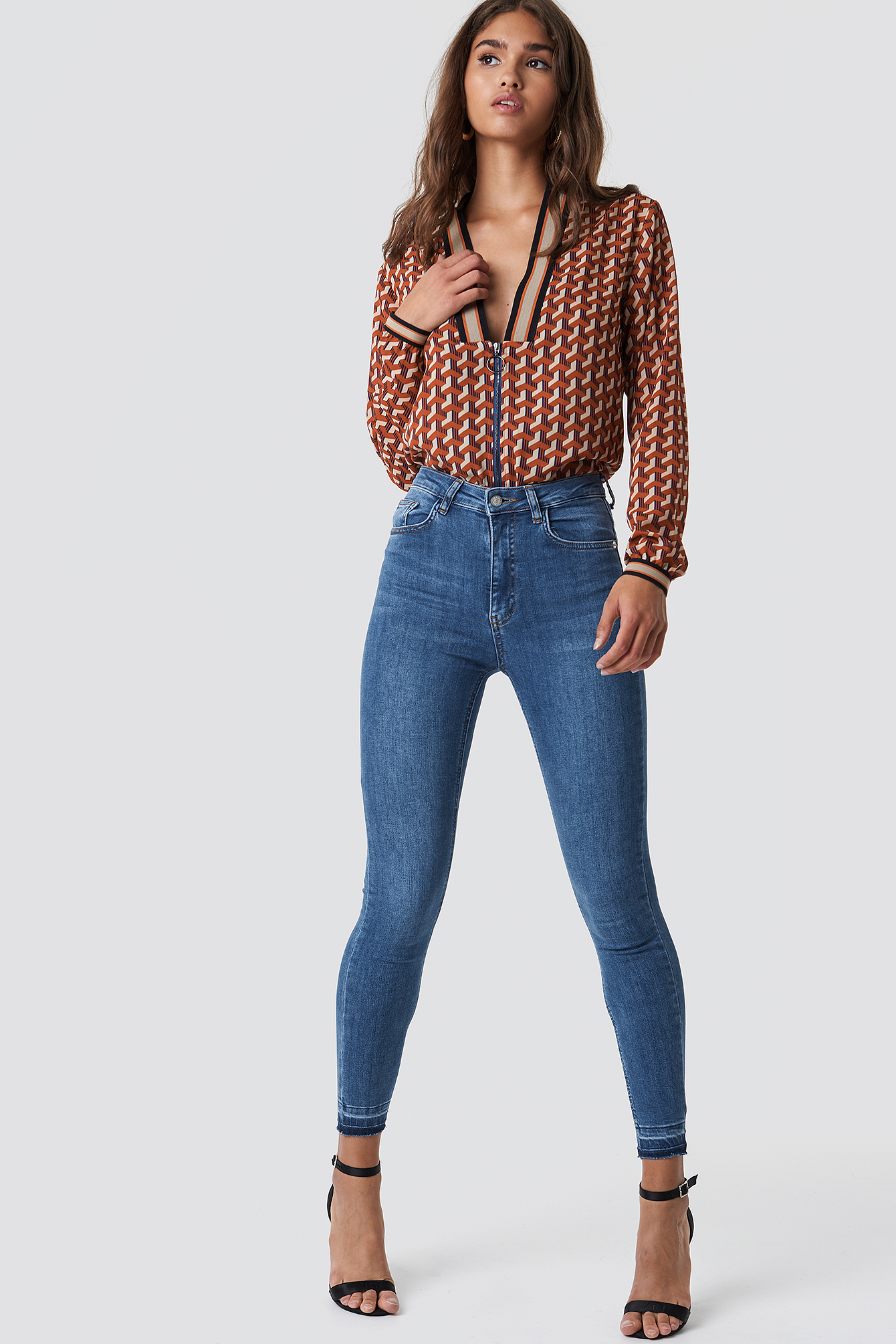 Skinny High Waist Open Hem Jeans NA-KDLOUNGE.DE