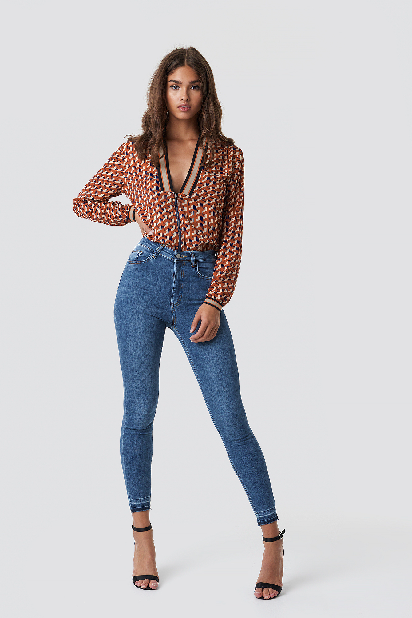 Skinny High Waist Open Hem Jeans NA-KDLOUNGE.DE