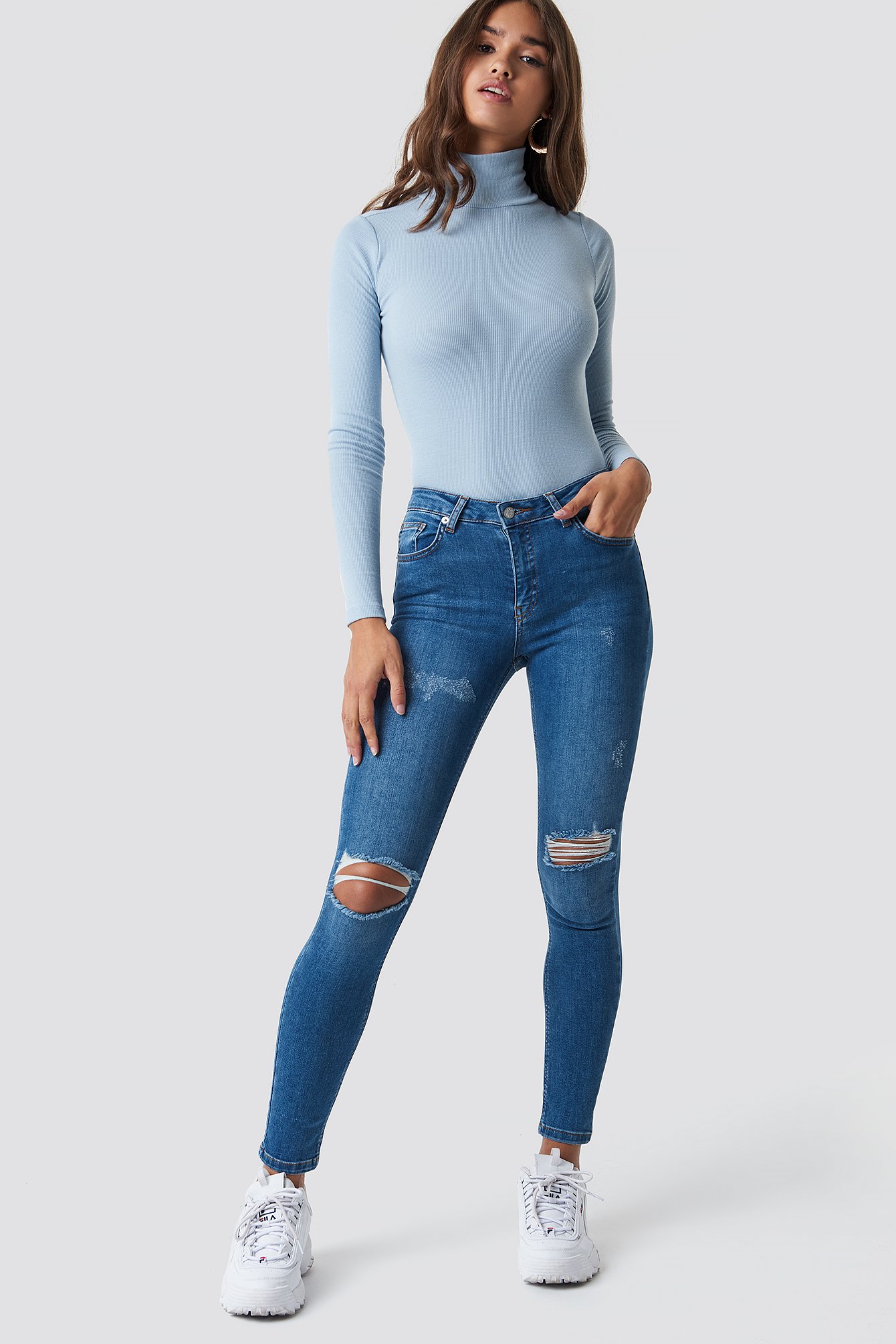 Skinny Mid Waist Destroyed Jeans NA-KDLOUNGE.DE