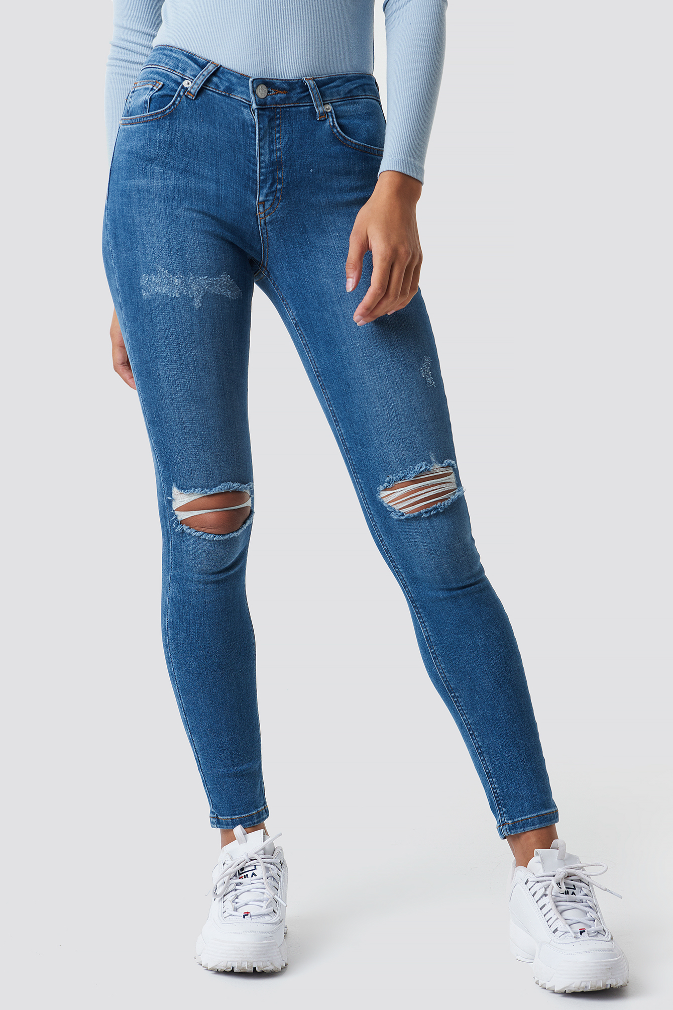 Skinny Mid Waist Destroyed Jeans NA-KDLOUNGE.DE
