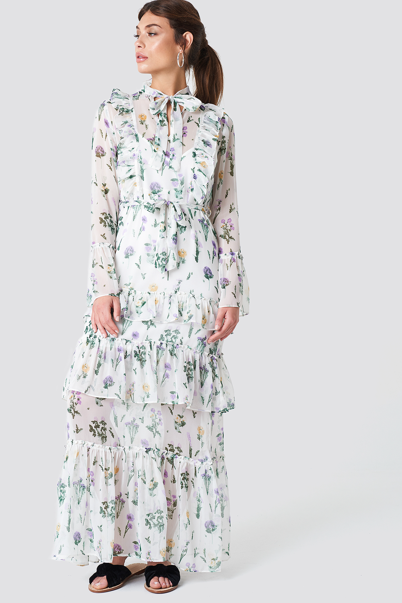 Tie Waist Ruffle Maxi Dress NA-KDLOUNGE.DE